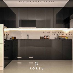 gambar kitchen set warna hitam glossy design minimalis