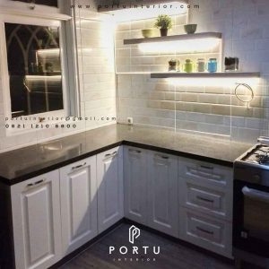 model kitchen set anti rayap letter L warna putih hitam by Portu