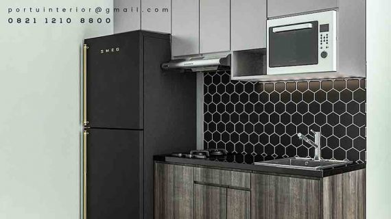 contoh kitchen set minimalis warna abu-abu model i