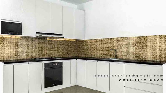 desain kitchen set minimalis warna putih bentuk l