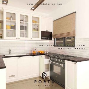 desain kitchen set semi klasik warna putih anti rayap