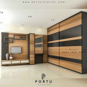 design backdrop tv minimalis hpl warna coklat by Portu Interior id3518