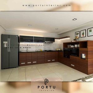 desain kitchen set minimalis murah warna coklat hpl id3941