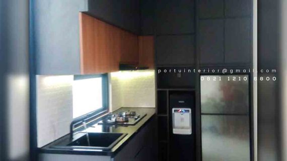 Pasang Kitchen Set Finishing HPL Dark Grey Serua Indah Ciputat Tangerang
